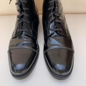 VERSACE ankle boots loafers patent leather black lace up 45 eur or 11 11.5 usa